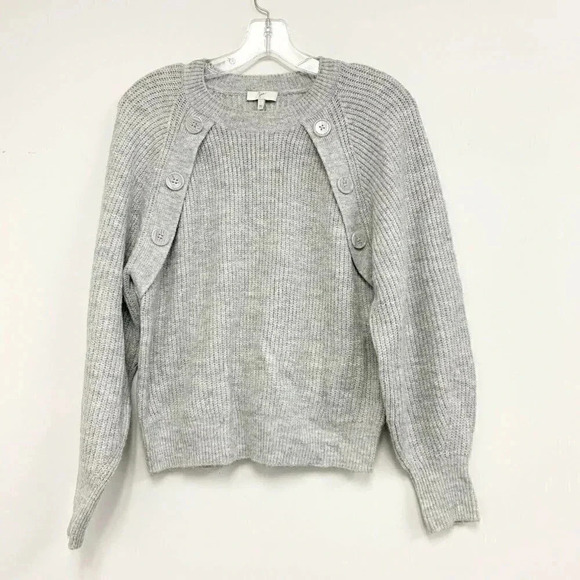 JOIE Size XS Gray Button-detailed Puff Sleeve Mélange Knitted Sweater - Picture 4 of 7